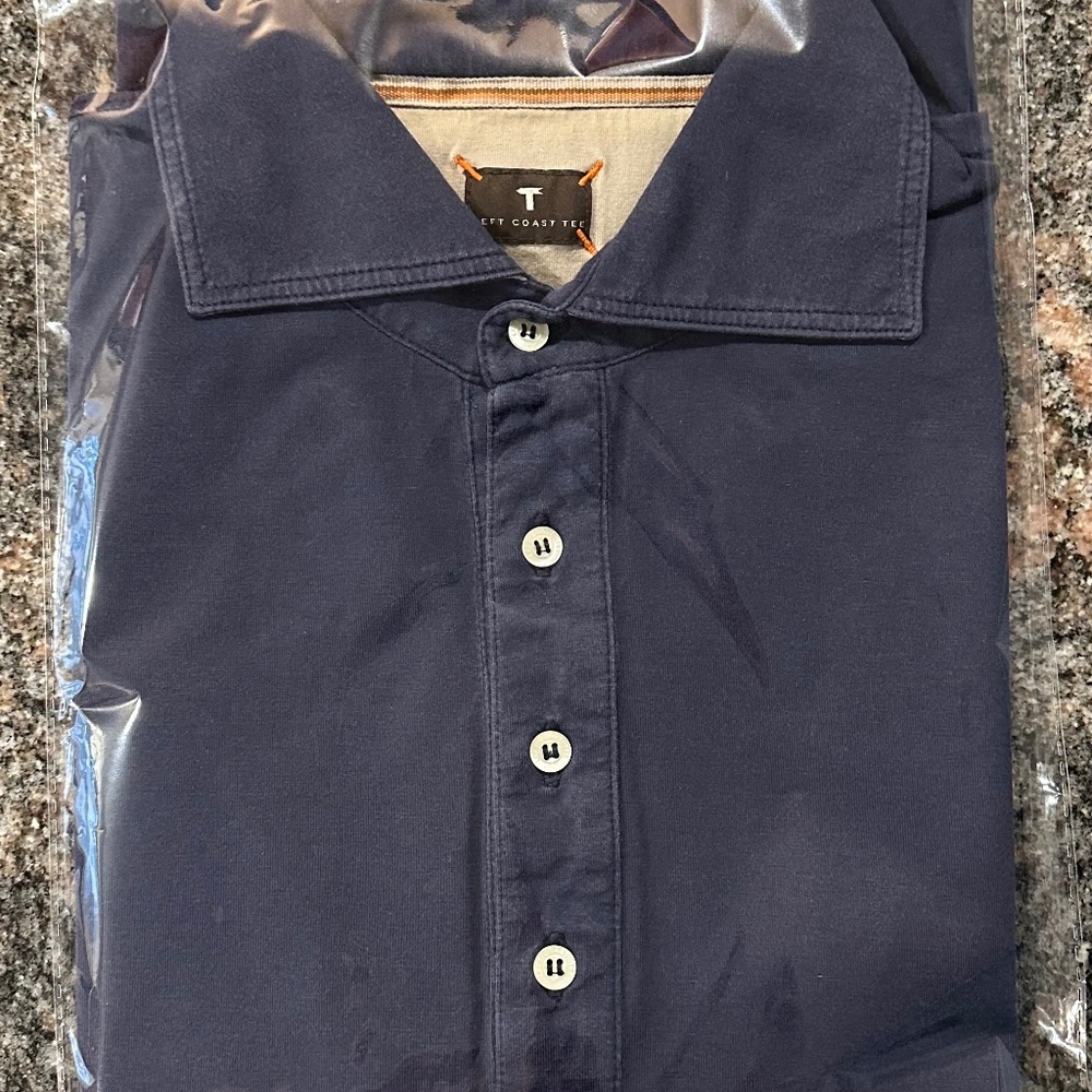 "T" Left Coast Superfine Polo / Navy Blue Pima Cotton SZ M